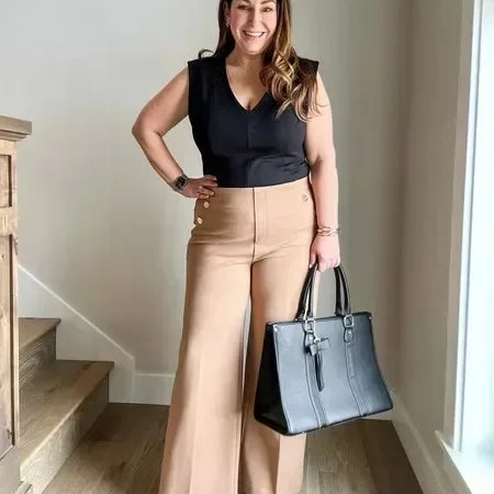 Tummy Control Button Wide Leg Pant for Women Dropshipping Womens Office Wide Leg Pants Loose Casual Trousers Straight Pants 2024 Khaki Petite