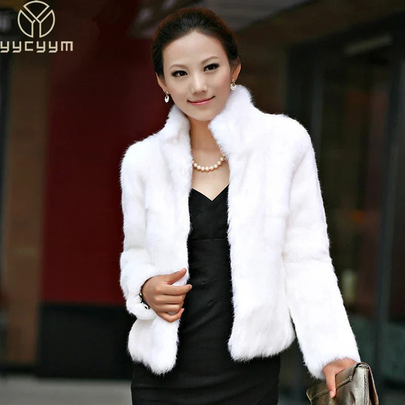 New Autumn Winter Real Genuine Rabbit Fur Coat Women Full Pelt Real Rabbit Fur Jacket Fashion Fur Mandarin Collar Overcoats