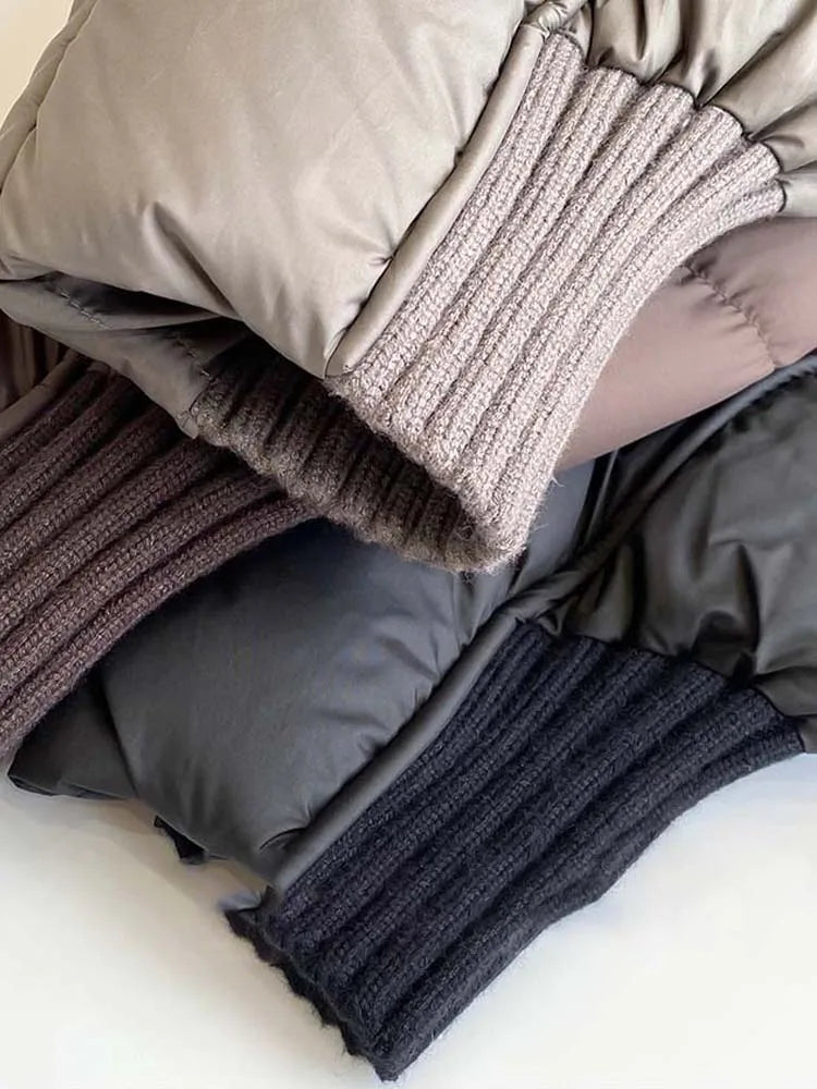 Luxury Design pockets zipper cropped down jacket for women Winter Warm Knit patchwork puffer coat Oversize INKEO DJ054