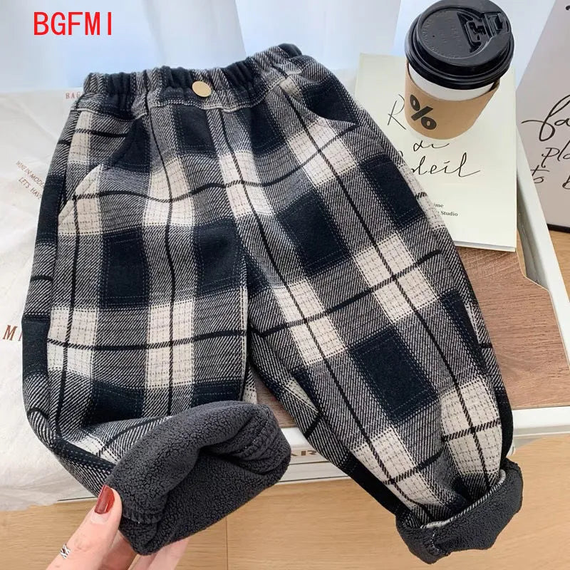 Winter Boys Thick Pants Kids Plus Velvet Warm Trousers Children Padded Cotton Long Pants Autumn Casual Sports Pants 2-10 Yrs