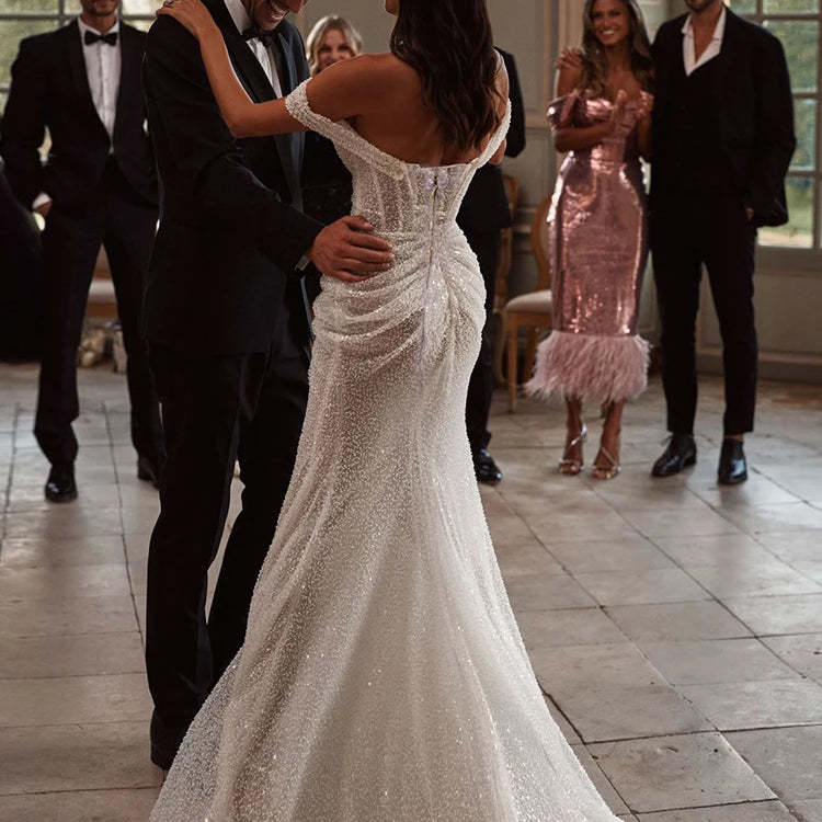 Elegant Sweetheart Neck Ruched Mermaid Wedding Dress Off the Shoulder Sleeveless Bridal Party Evening Gowns Vestido