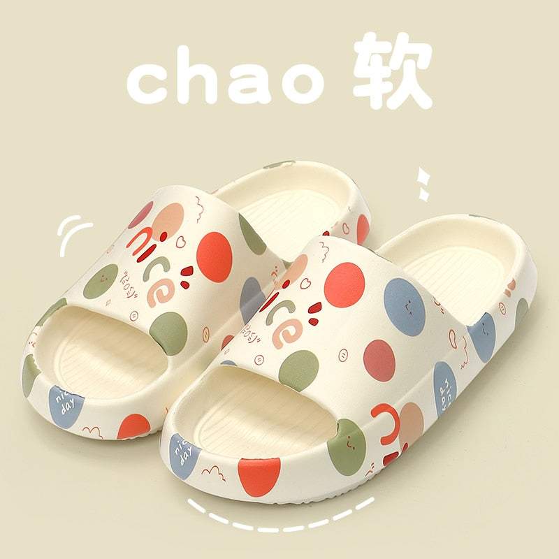 Solid Bear Slippers Cartoon Graffiti Shoes Women Summer Flip-Flops Beach Sandals Thick Platform Soft Cozy Casual Home Slippers 5613