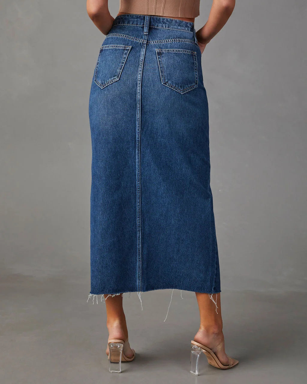 Vintage Y2k Blue Skirt Pocket Jeans Tassel Maxi Spring Autumn Slit Stretch Denim Club E-girl Streetwear Skirts Maxi Long Skirt
