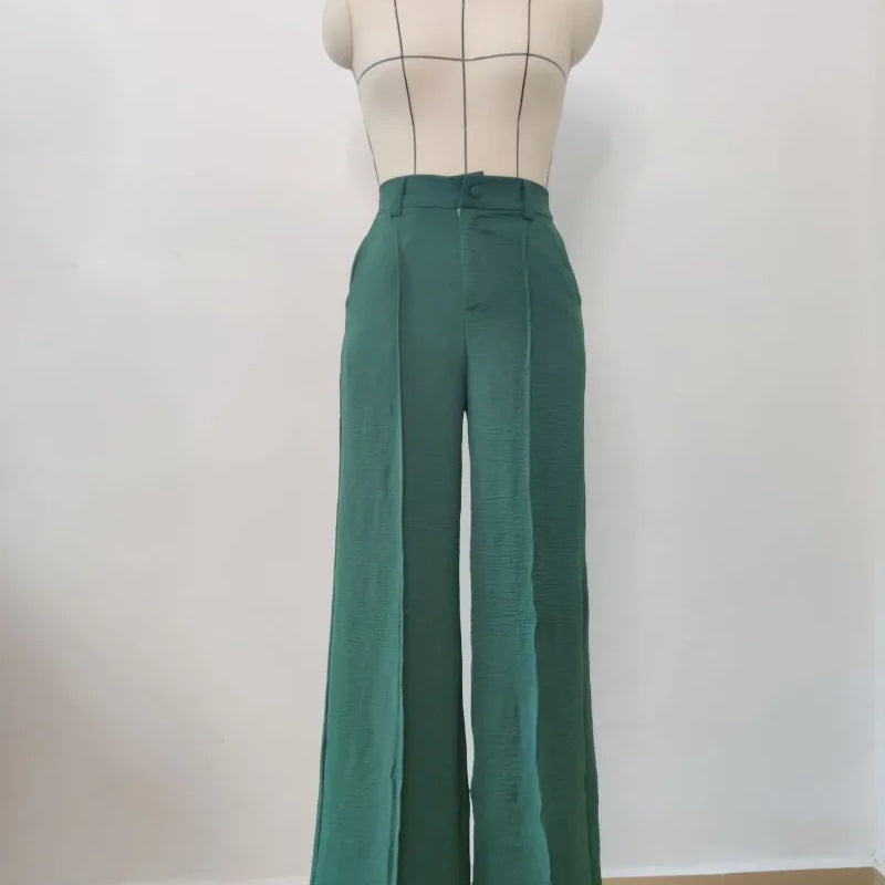 Spring Summer Solid Color Fashion Casual Pants Women's High Waisted Wide Leg Pants