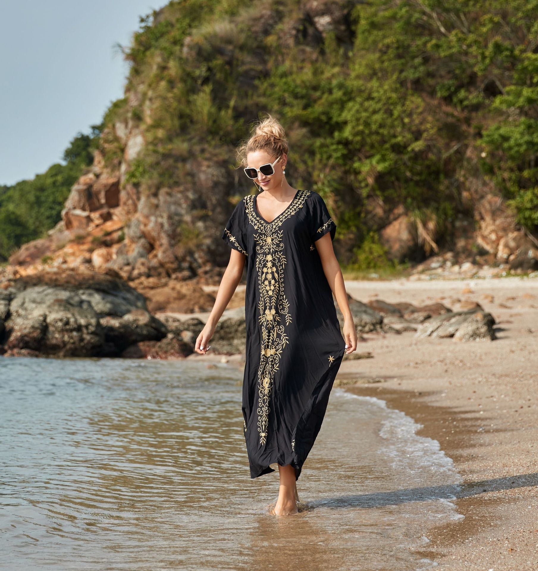 Robe De Plage Embroidery Beach Cover Up Sarong Women Beach Pareo Tunic For Beach Swimwear