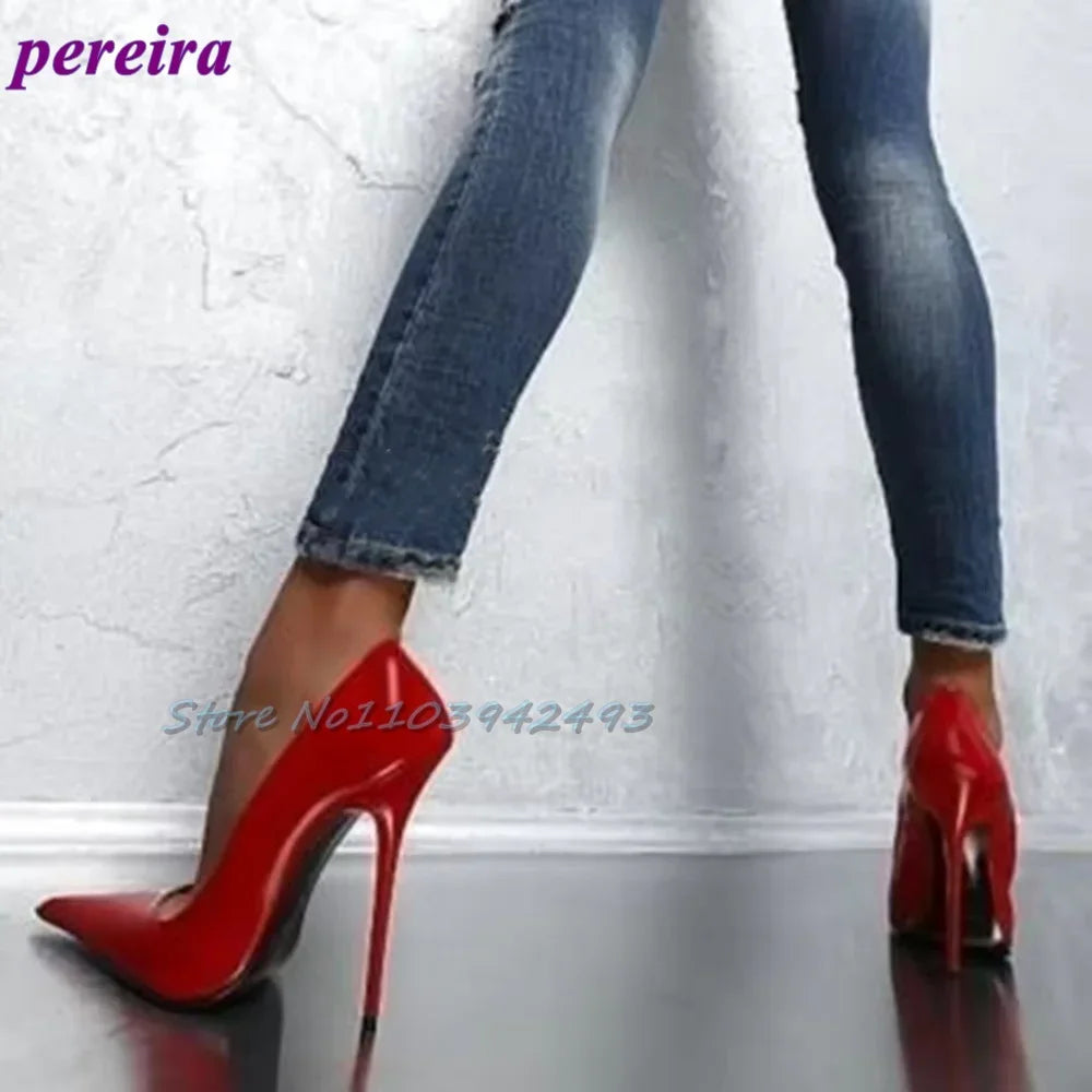 Classic Dark Blue Pointed Toe Sandals Women Shiny Leather High Heels Stiletto Solid Color Shallow Summer Pull On Slip On Shoes as picture 5