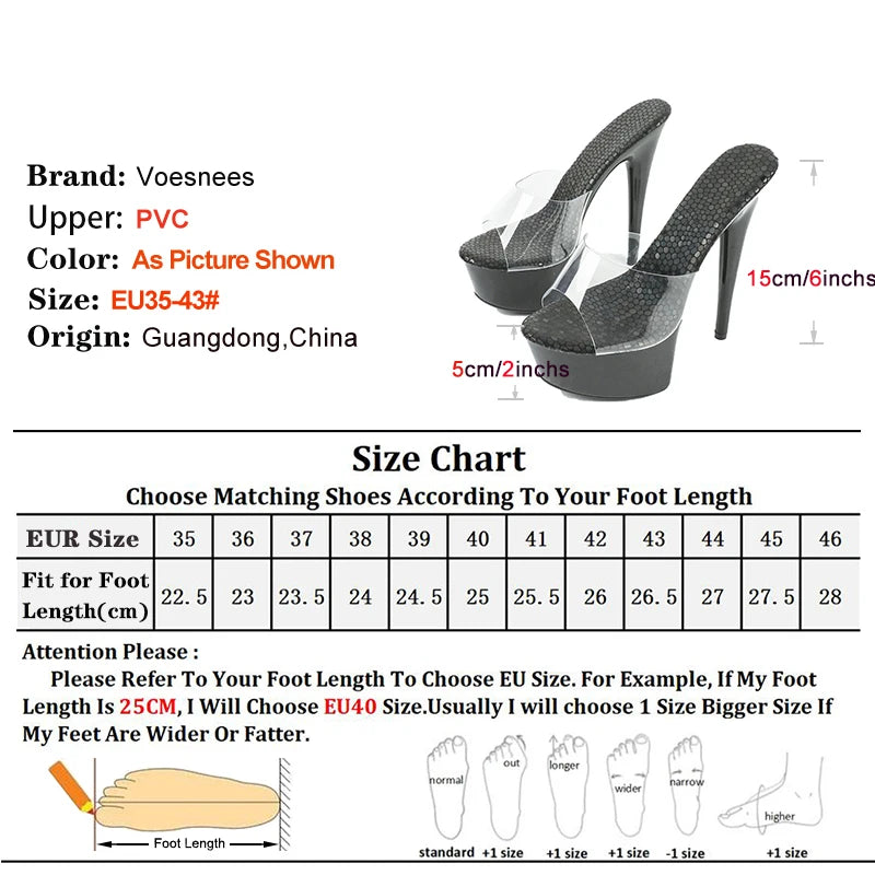 2024 Summer New Women Clear Heels Sexy Platform Sandals Slipper 15cm Girls Shoe for Party Club Thin Heels Black Heels Drop Sale