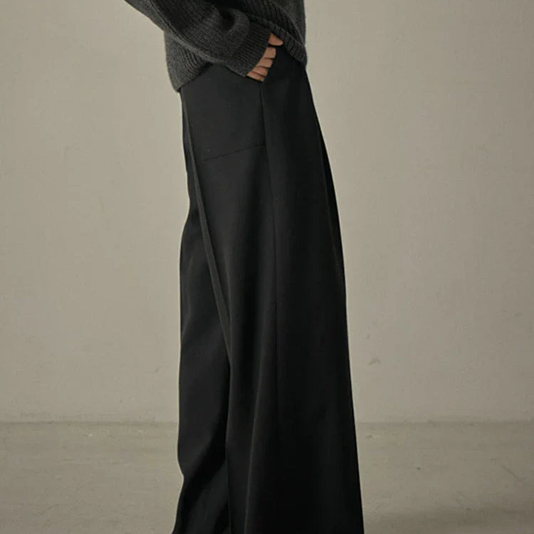 [LANMREM] Office Lady Pleated High Waist Pants For Women Spring New Solid Wide Leg Trousers Fashion Clothing 26D8020