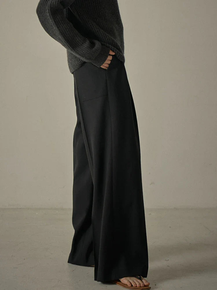 [LANMREM] Office Lady Pleated High Waist Pants For Women Spring New Solid Wide Leg Trousers Fashion Clothing 26D8020