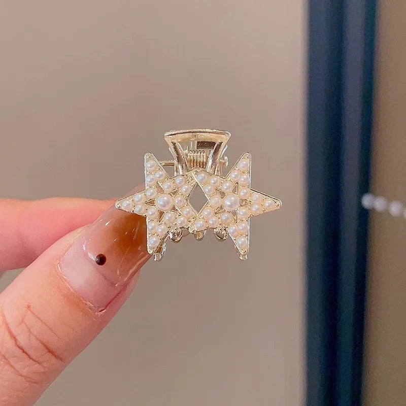 Mini Pearl Hair Claws Clips for Women Elegant Rhinestone Headwear Hairpins Hair Crab Barrettes Hair Accessories for Women N One Size