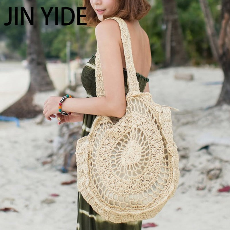 Summer Straw Handbag Wooden Handle Large Capacity Paper Rope Woven Straw Bag 2024 New Fashion Summer Vacation Travel Beach Bag