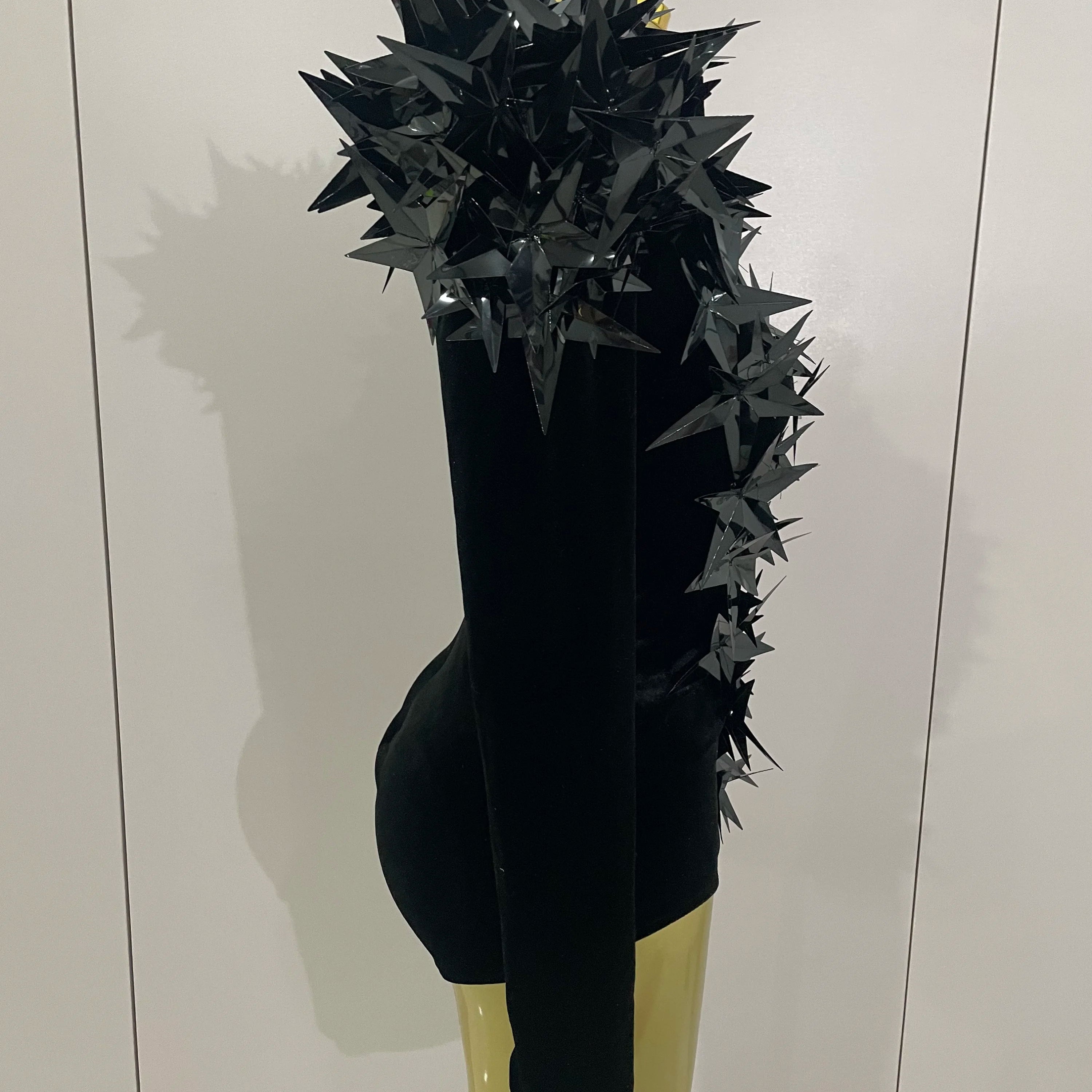 2025 New Shiny Black Rhinestone Velvet Long Sleeve Bodysuit Women Evening Party Club Gala Hosts NightClub Bar Stage Costumes