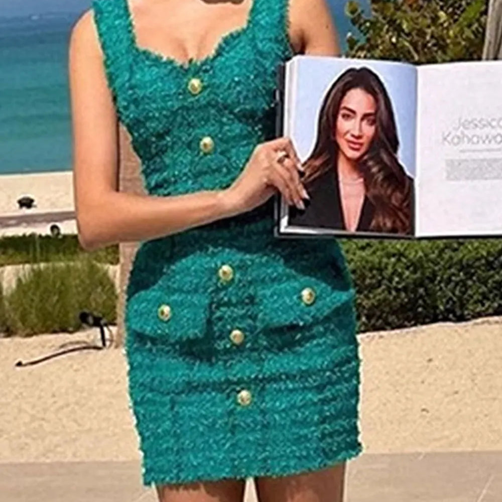 2024 Elegant Women's Button Design Dress Camisole Sleeveless Slimming Mini Dress Celebrity Cocktail Evening Party Vestidos