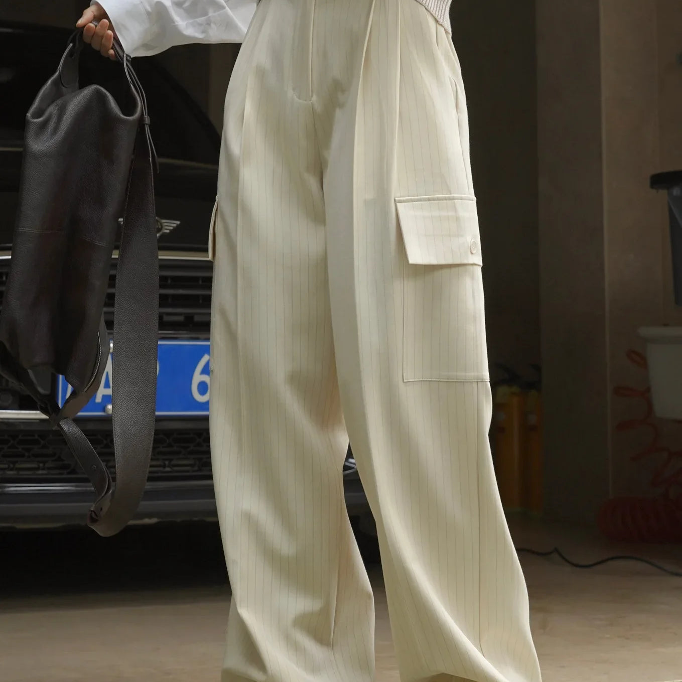 Spring and autumn women's casual striped high waisted loose pants