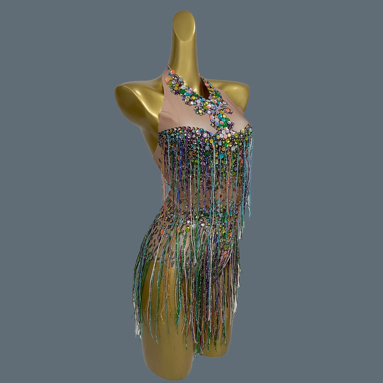 Women's Colourful Rhinestones Tassel Bodysuit Sequins Sleeveless Leotard Sexy Dance Stage Performance Birthday Party Wucaibinfen