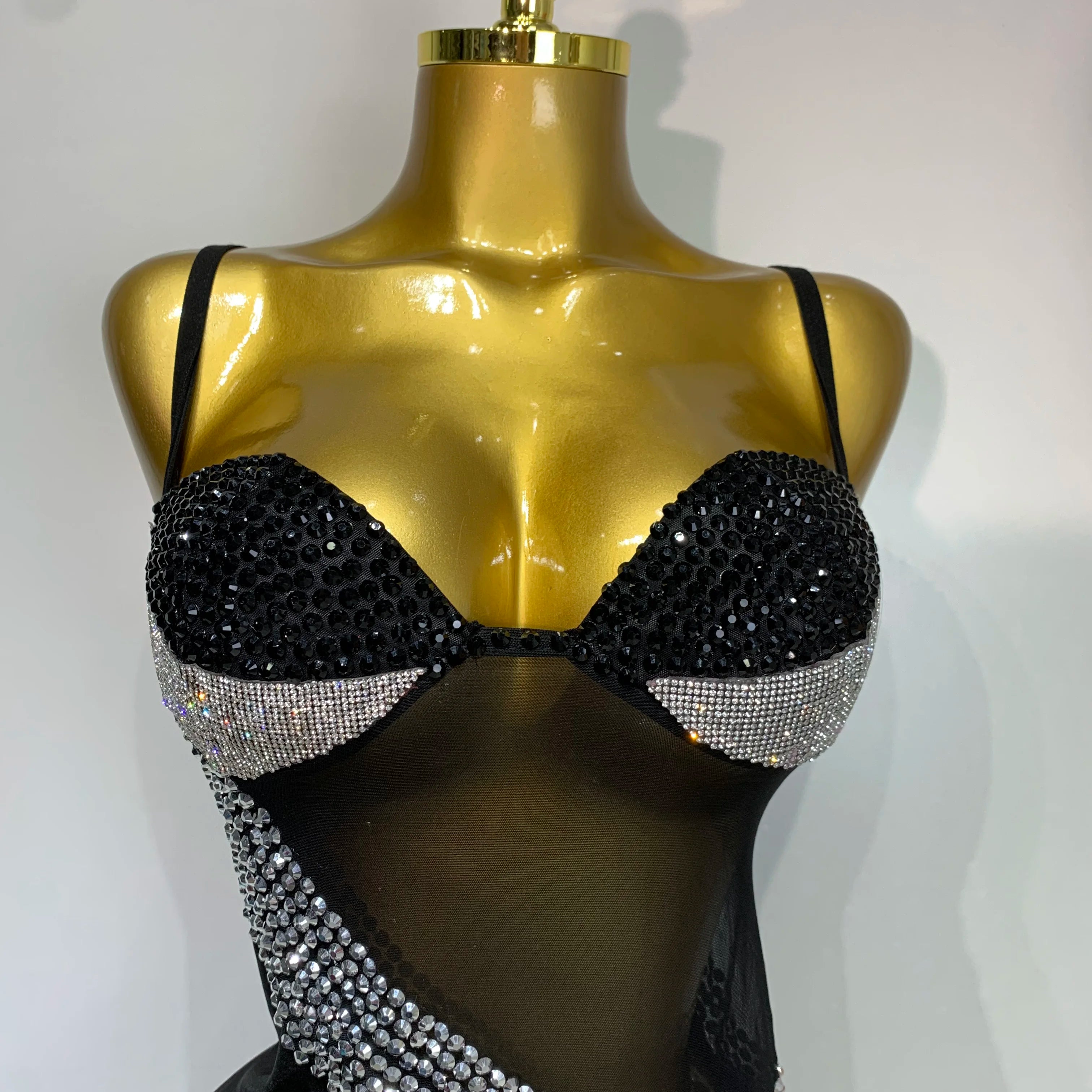 Sparkly Rhinestones Mesh Evening Party Dress Women Sexy Festival Celebrate Dj Nightclub Singer Stage Outfit Birthday Dress