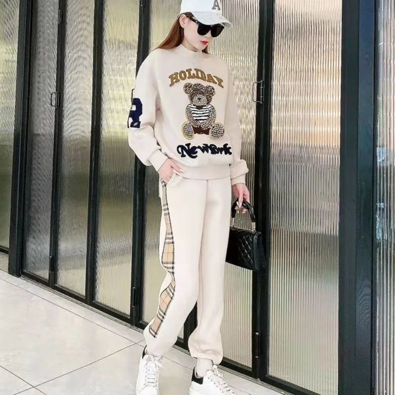 Women's Casual Sweat Suit Spring And Autumn Winter New Fashion Plush Sweater Tube Top Pants Matching 2 Two Piece Sets For Women