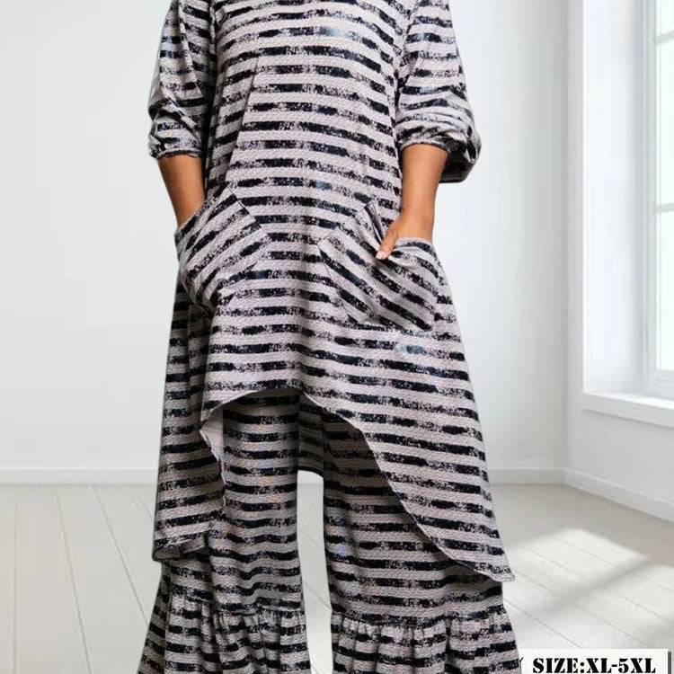 Wmstar Plus Size Two Piece Women Clothing Long Sleeve Long Top and Pants Sets Striped Matching Set Wholesale Dropshopping 2024