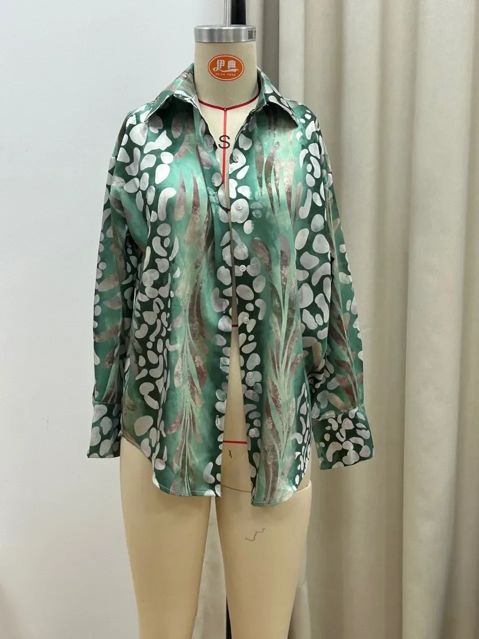 Elegant Printed Shirts Skirts For Women Fashion Lapel Sleeves High Waist 2-piece Suits Summer Lady High Streetwears green shirt