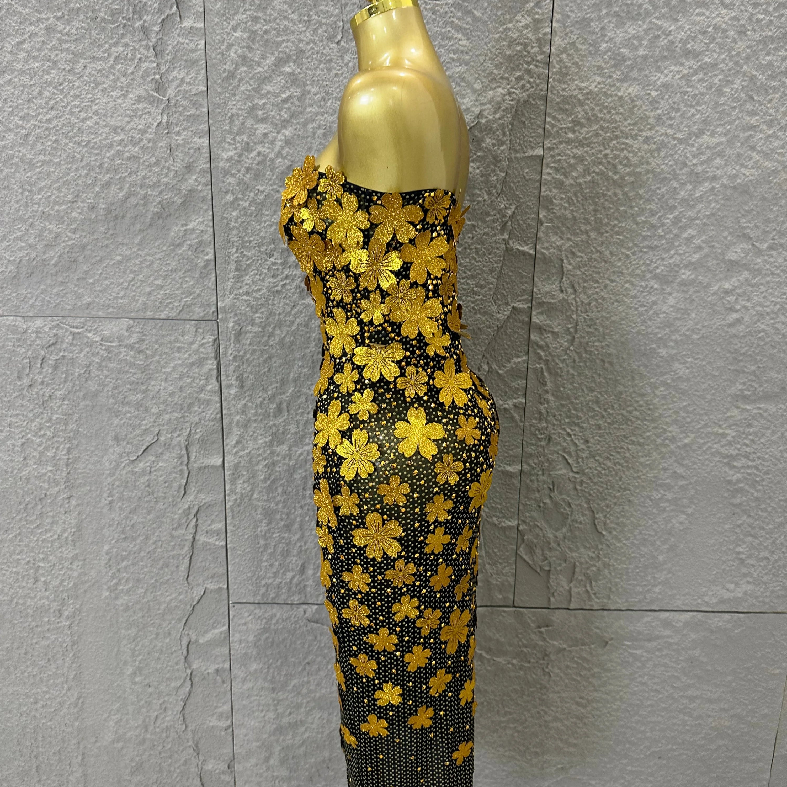 Sparkly Women Sexy Strapless Slim-fit 3D Flower Evening Gala Party Nightclub Cocktail Party Stage Performance Costume