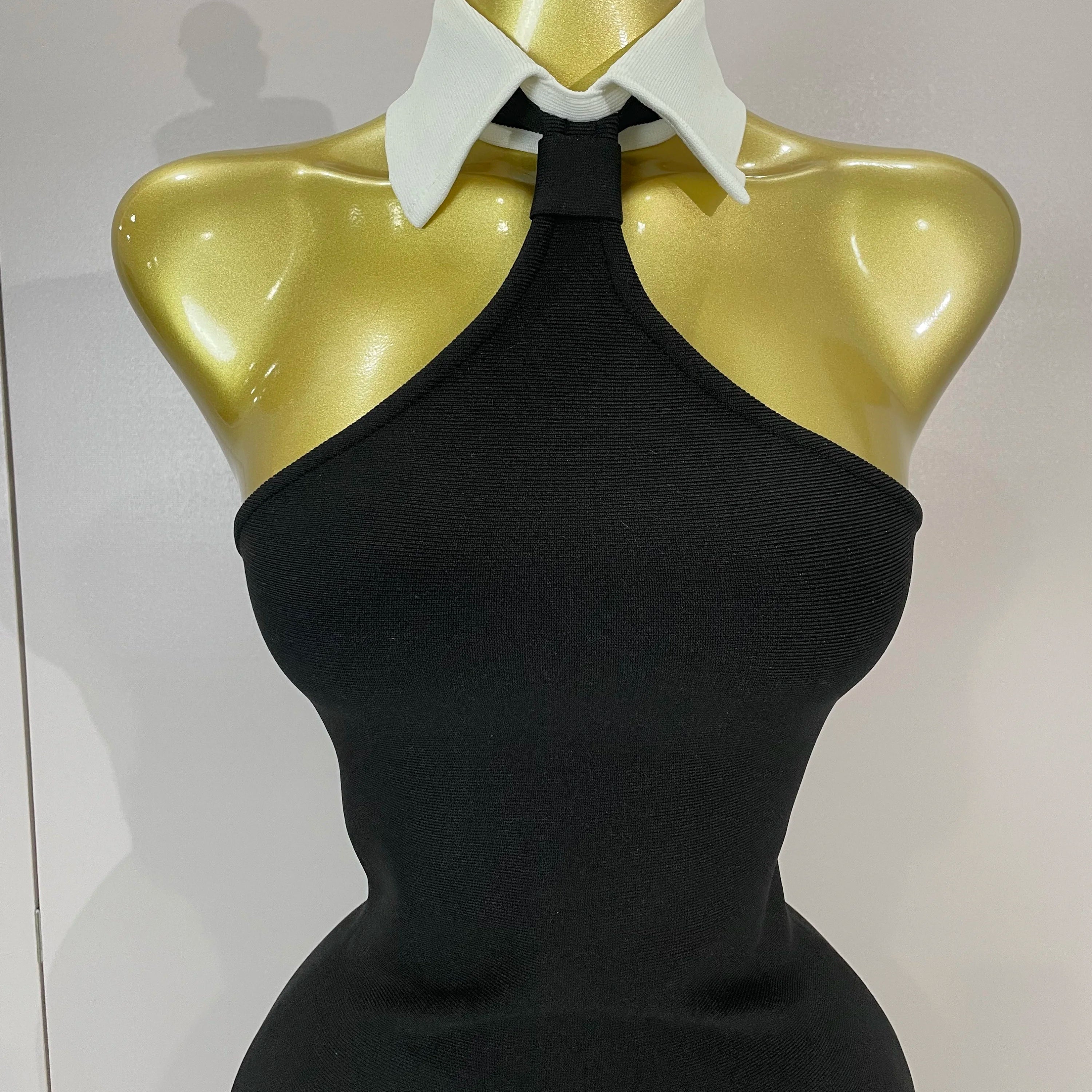 Sexy Backless White Shirt Collar Black Mini Bodycon Bandage Dress 2025 Women Elegant Evening Club Party Luxury Birthday Dresses