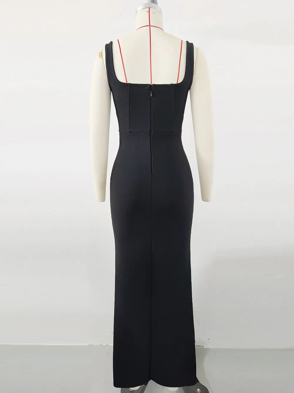 2025 Elegant Women Light Luxury Nail Bead Bandage Dress Camisole Square Neck Sleeveless Bodycon Long Dress Evening Party Vestido