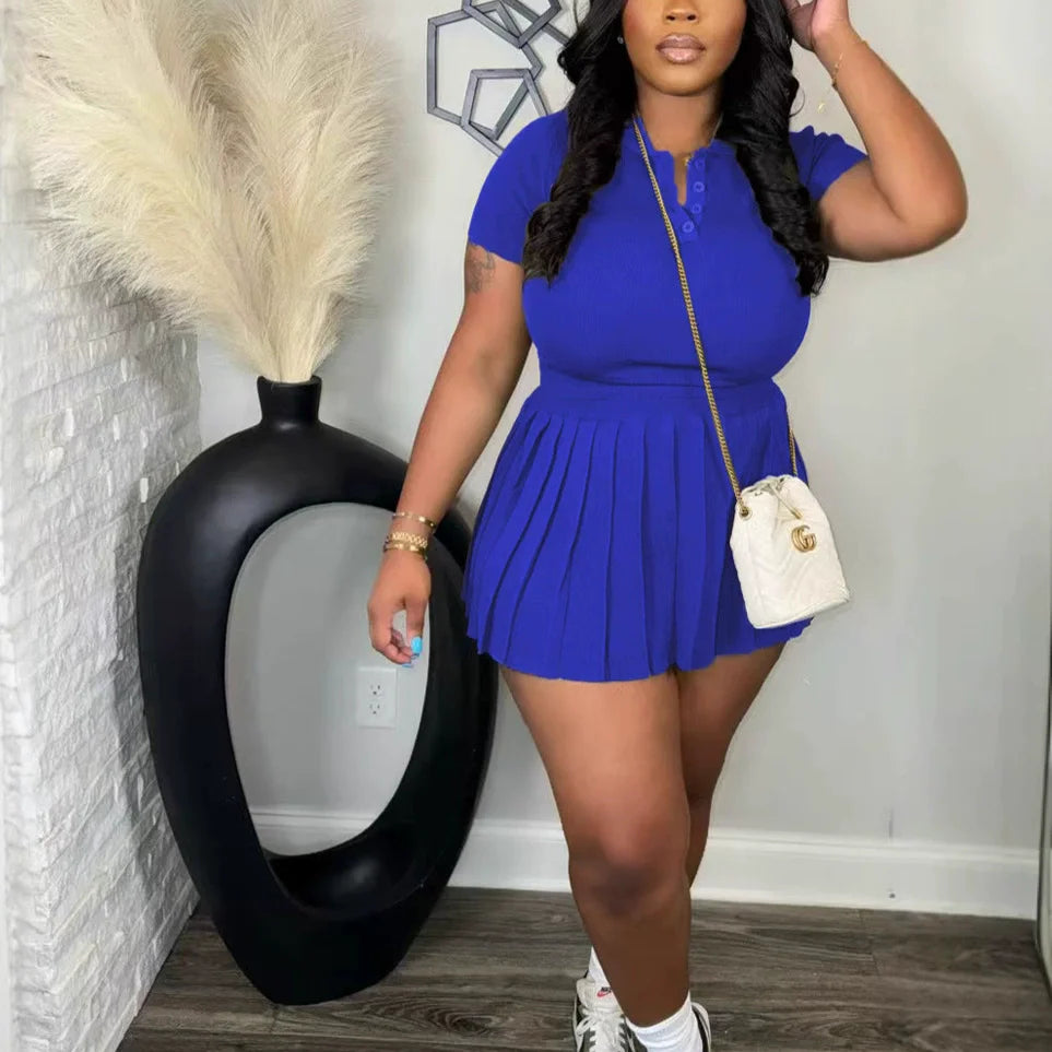 Fashion Sport Women's Set Pleated Mini Skirt and Short Sleeve T-shirt Top 2024 Street Two 2 Piece Dress Sets Outfits