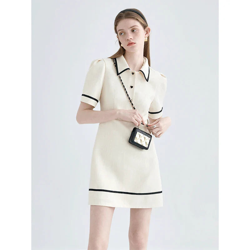 Women's Summer Puff Sleeves Turndown Collar Polo Shirt Dress French Cute Classic Preppy Style Golf Tennis Mini Dresses Y2K