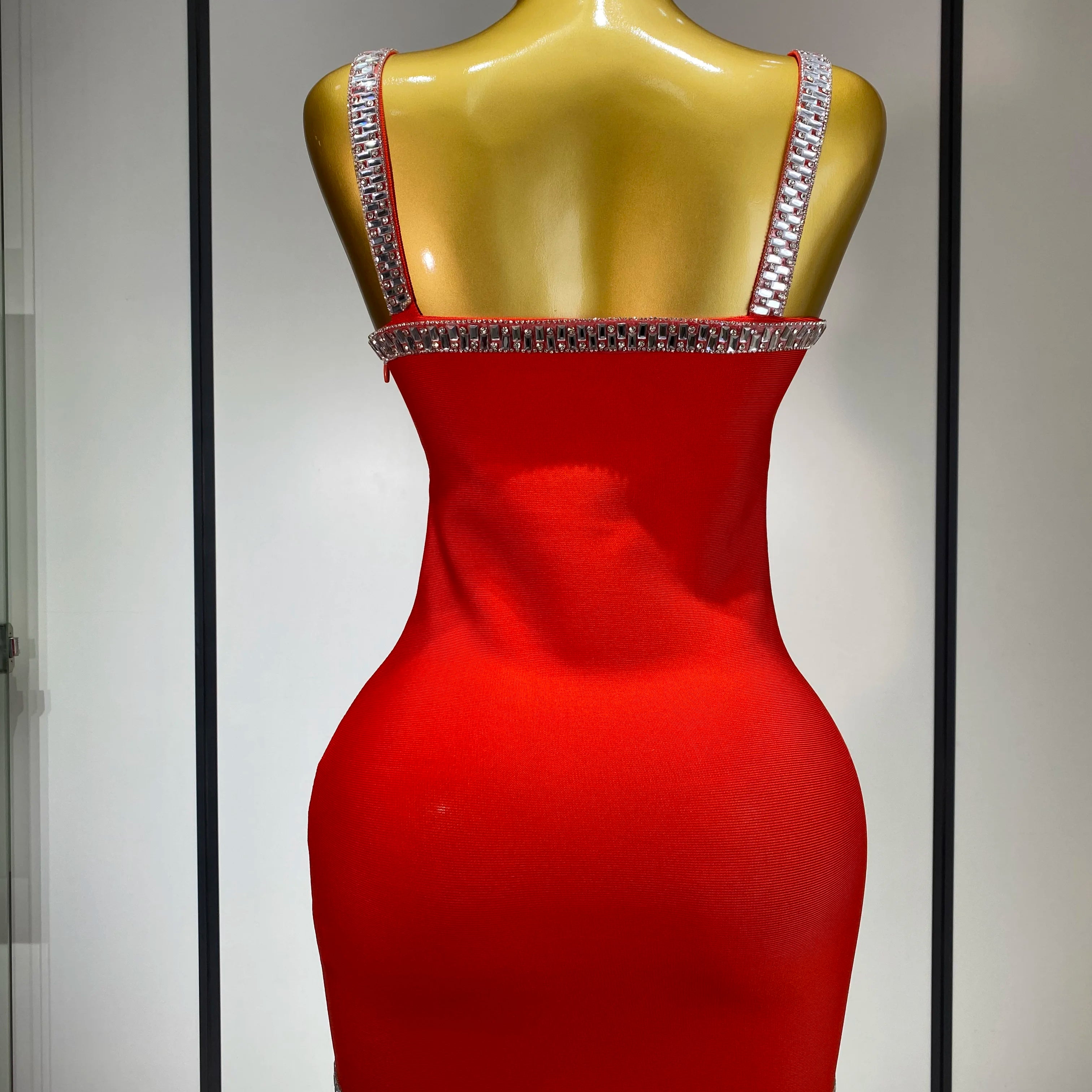 Women Sexy Black Red Sparkly Mini Bodycon Bandage Dress Sleeveless Luxury Diamonds Elegant Evening Club Party Birthday Dress