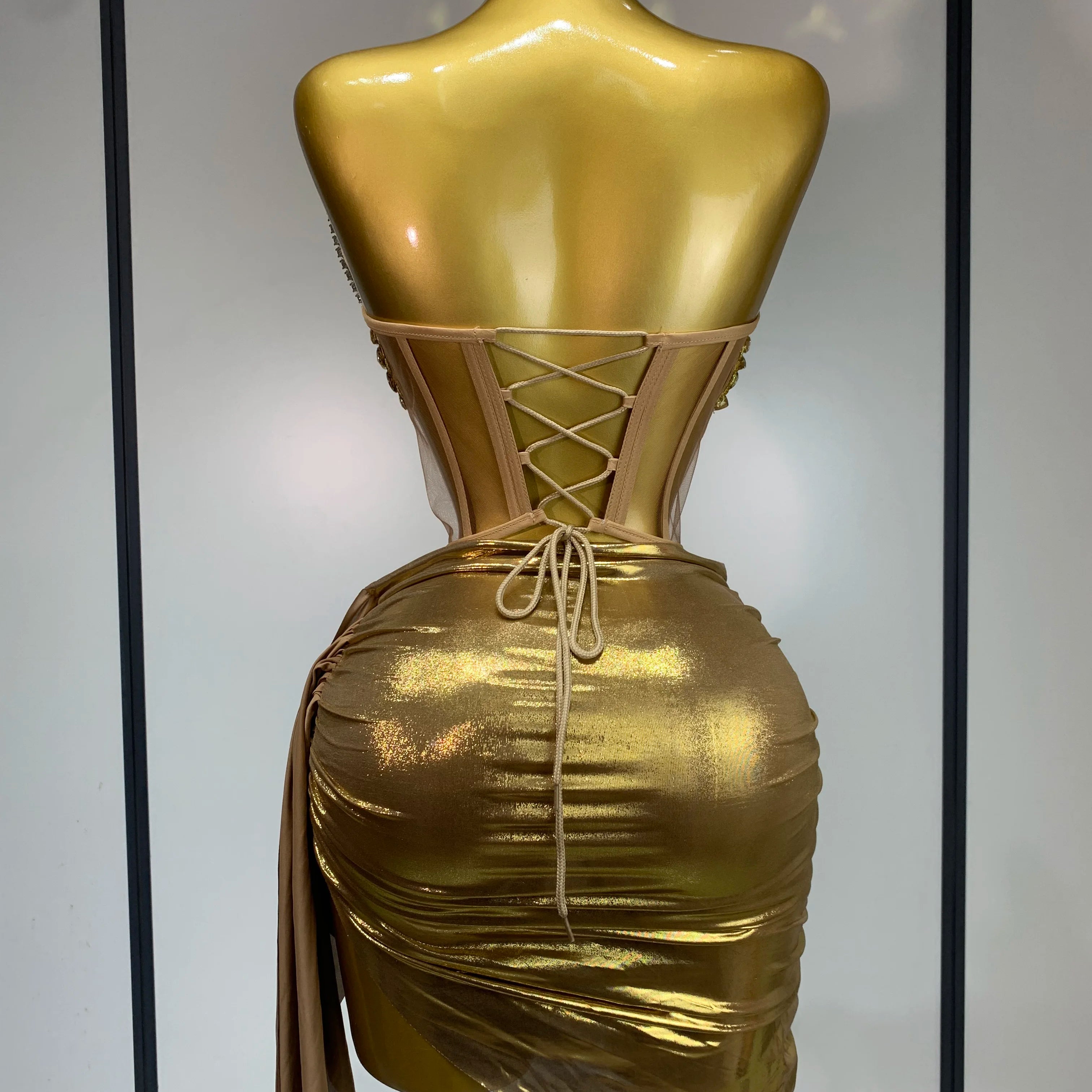 2025 Sparkly Gold Sequin Sexy Top Two Pieces Set Women Celebrate Party Birthday NightClub Performance Dancer Show Stage Outfit