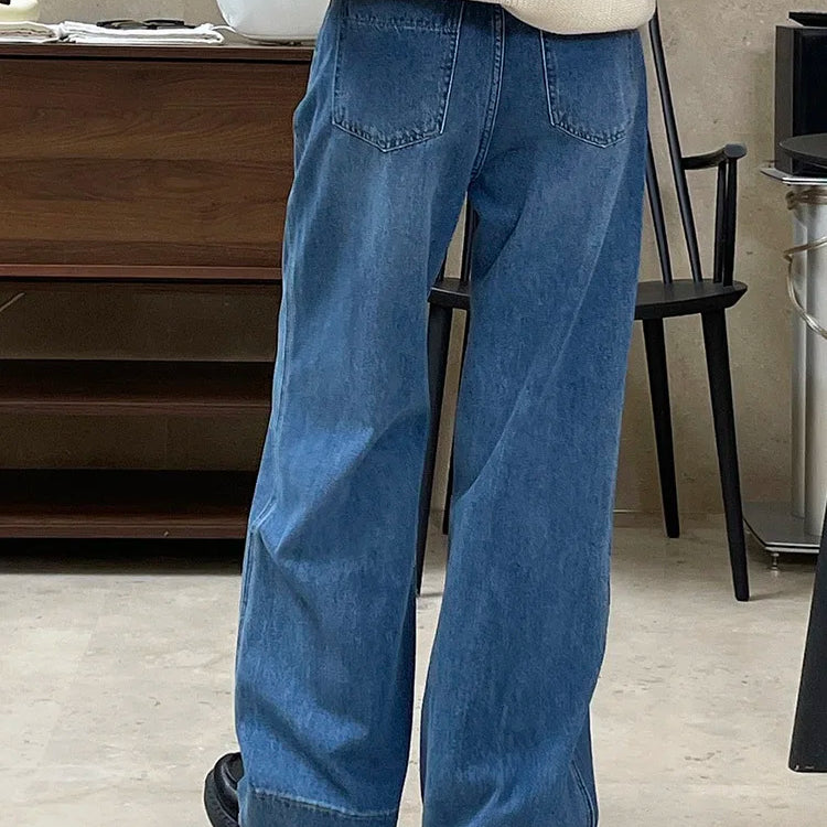 [LANMREM] Vintage Washed Jeans For Woemn High Waist Wide Leg Pants Fashion Streetwear Loose Female Trousers Spring New 26D4