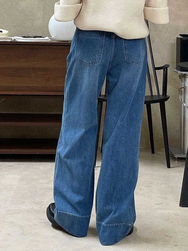 [LANMREM] Vintage Washed Jeans For Woemn High Waist Wide Leg Pants Fashion Streetwear Loose Female Trousers Spring New 26D4