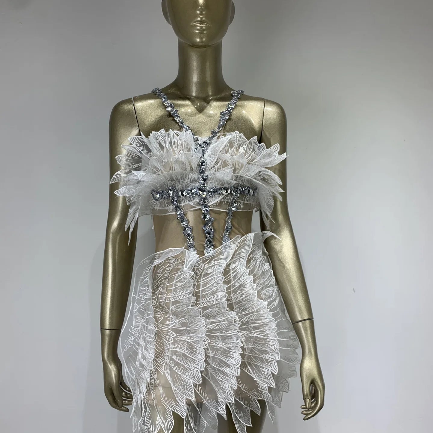 Hot Sale Women Sexy Halter Shinning Crystal Bodycon Mini Dress Fashion Celebrate Nightclub Party Birthday Dress WHITE