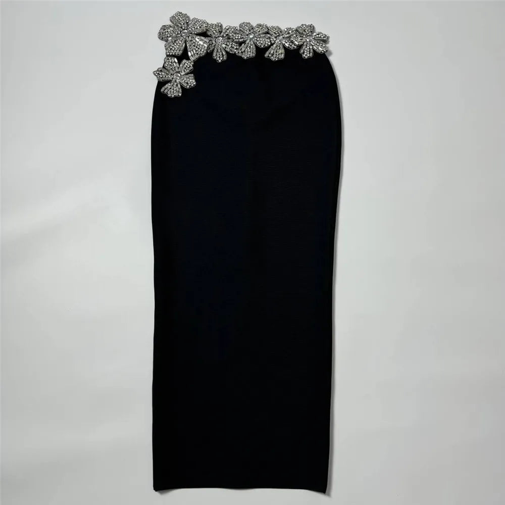 Top Women Sexy Off the Shoulder Crystal Tops 2 Pieces Bodycon Bandage Long Dress Celebrate Evening Party Birthday Dress