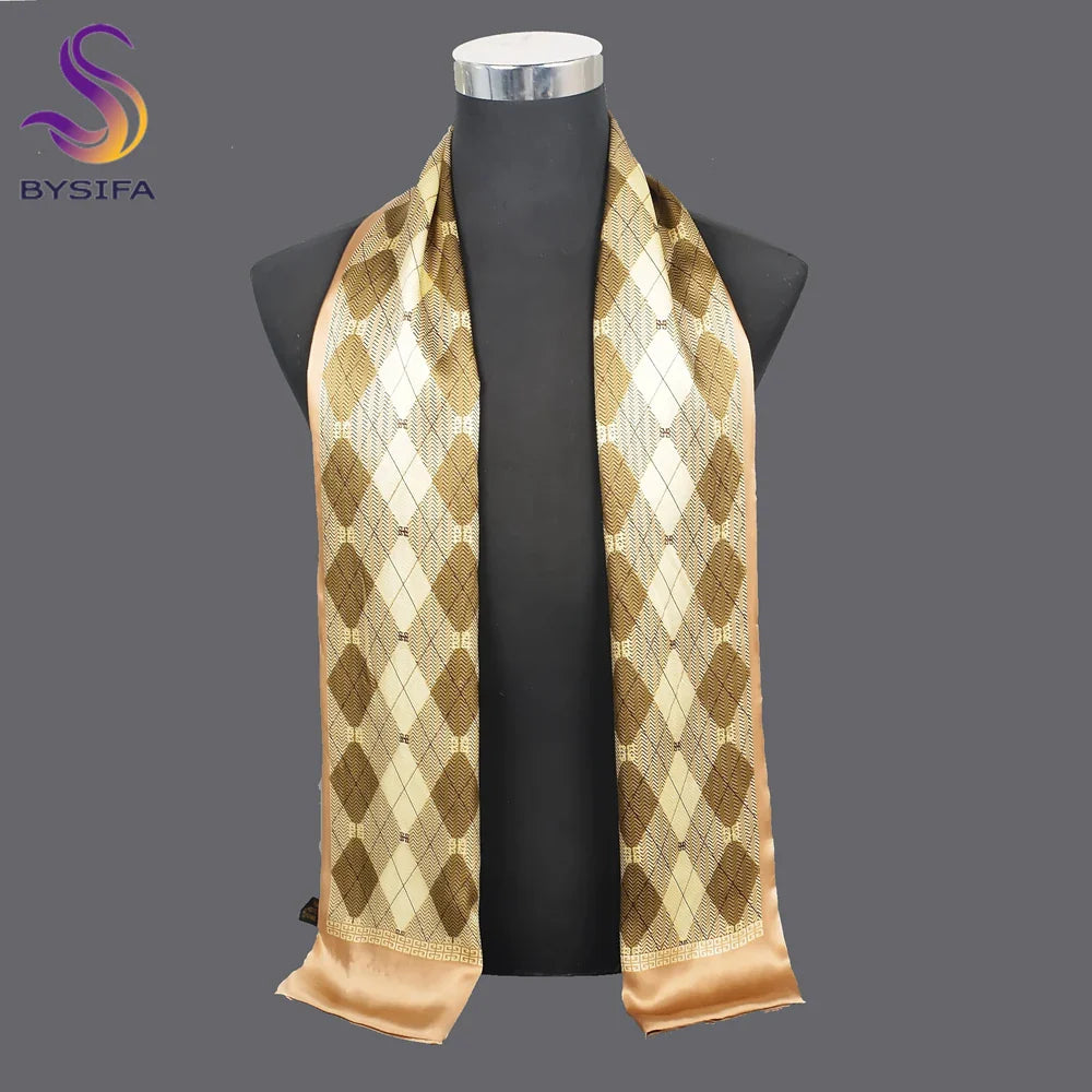 [BYSIFA] New Navy Blue Men Silk Scarf Printed Muffler Winter Brand Fashion Scarves 100% Pure Silk Male Black Long Scarves Cravat