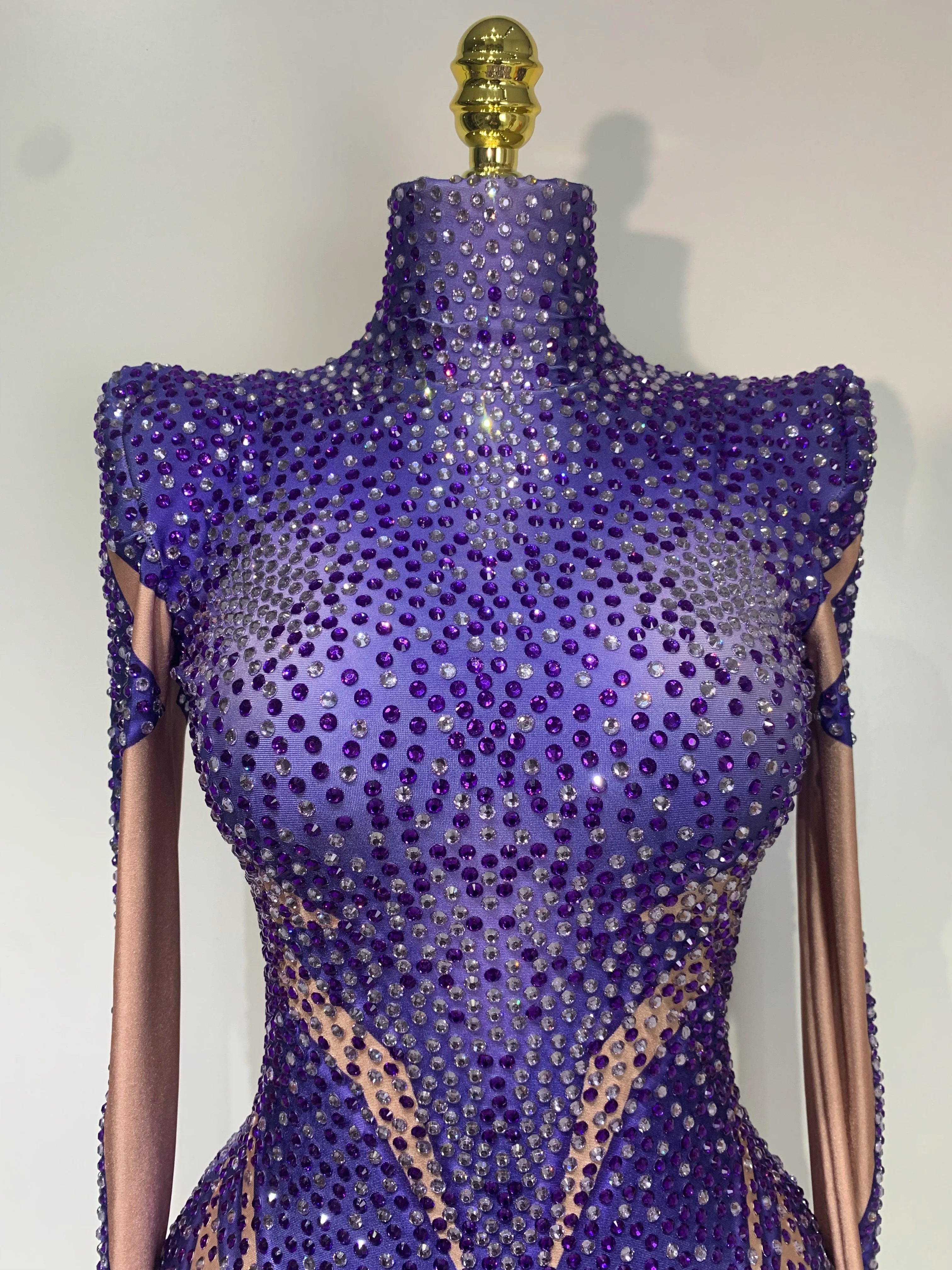 Luxury Rhinestone Elastic Long Sleeved Bodysuit 2025 Club Singer Dancer Stage Performa Costume Evening Party Outfit