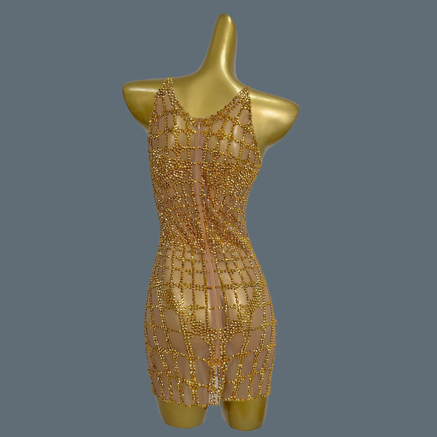 Sexy Gold Diamonds Party Dress Women Short Dress Birthday Party Nightclub Carnival Mini Gowns DJ Dance Stage Show Costume Qipan