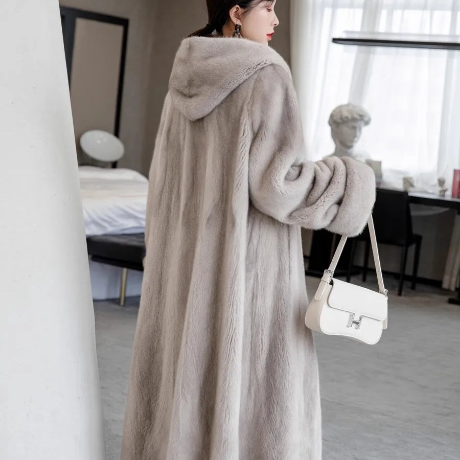 Lautaro Autumn Winter Long Luxury Elegant Thick Warm Fluffy Soft Faux Mink Fur Coat Women with Hood Loose Furry Overcoat 2025