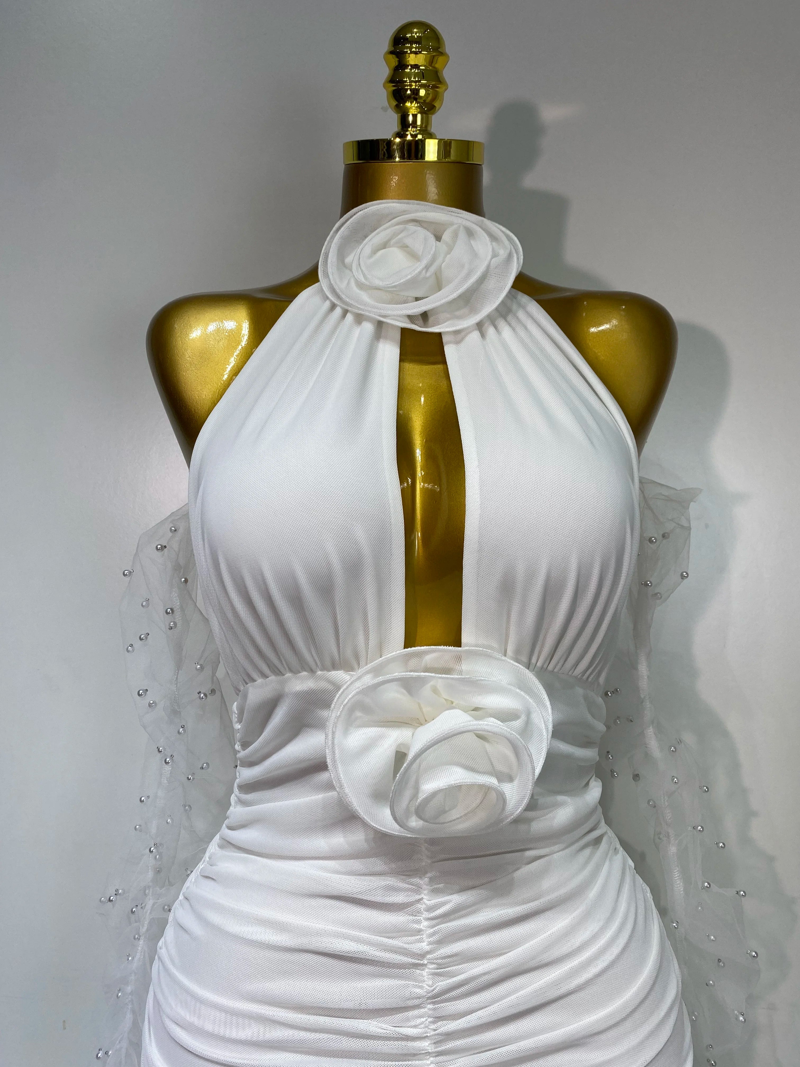 Women Sexy Cut Out Flower Pleated Bodycon Long Dress Celebrity White Elegant Evening Party Cocktail Luxury Birthday Dress