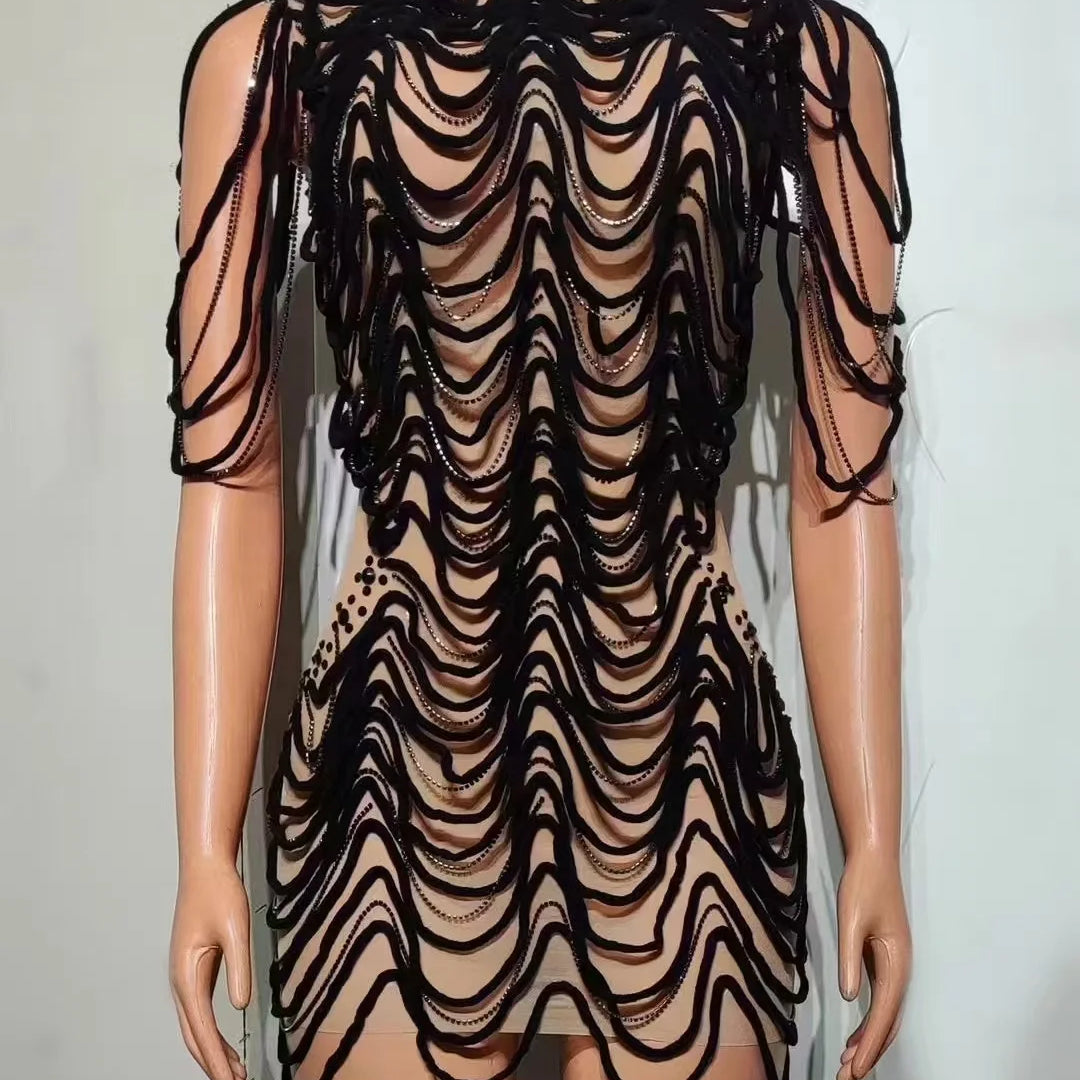 STOCK Women Sexy Mesh See Through Bodycon Mini Dress Celebrate Nightclub Party Performance Costume Stage Wear Birthday Outfit black