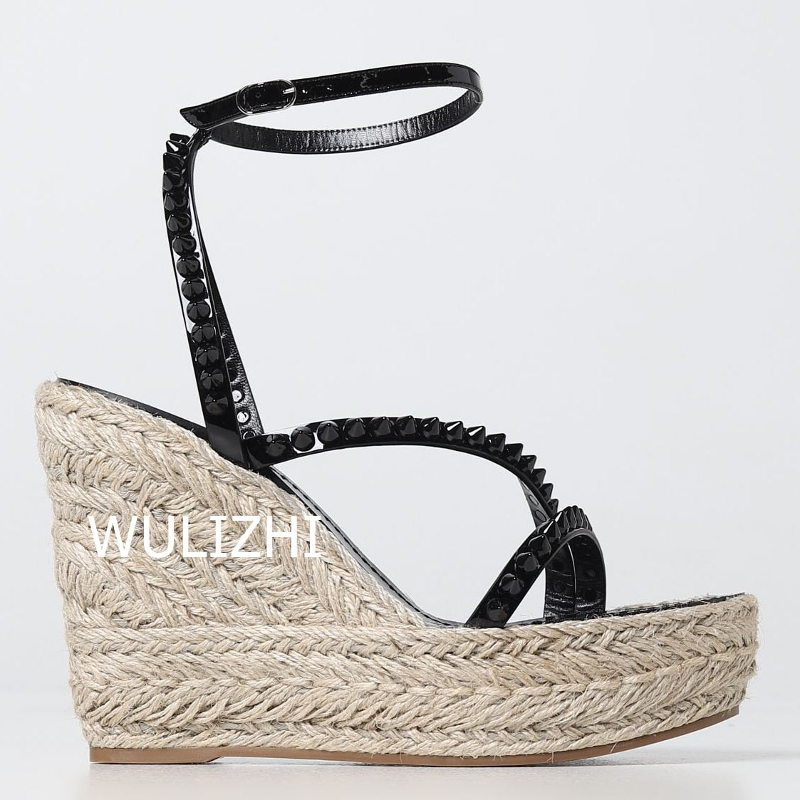 Women&#39;s Candy Color Rivet Design Wedge Sandals Summer Casual Open Slingback Platform Pink Yellow Sandals Cross Wrap Buckle Shoes as picture 5