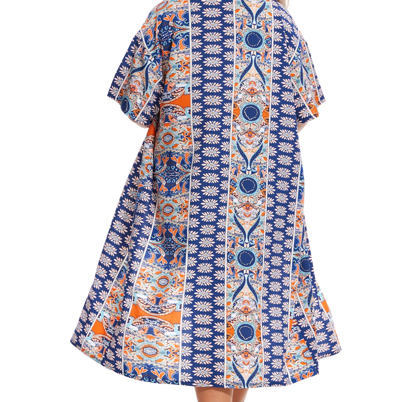 Plus Size Print Two-piece Set, Short Sleeve Open Front Kimono & Elastic Waist Shorts Outfits, Women's Plus Size Clothing