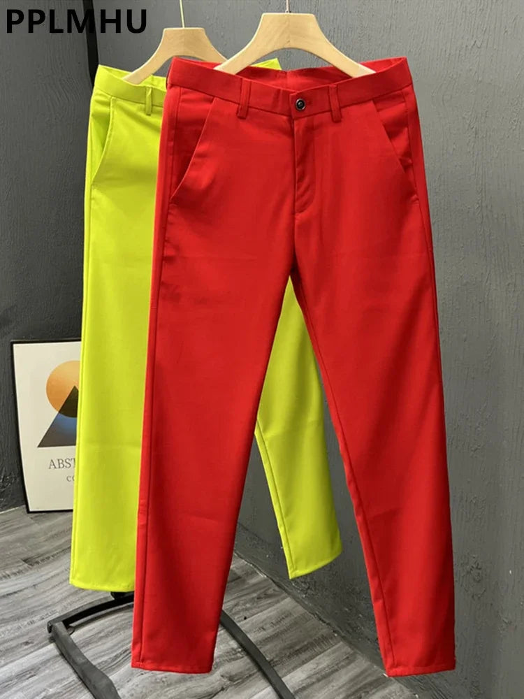 High Waist Office Elegant Slim 90cm Ankle-length Trousers Pencil Pants Women Spring Summer S-4xl Casual Formal Pantalones red