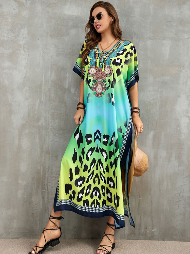 Plus Size Beach Cover Up Robe Plage Pareo Long Dress Summer Beachwear Swimsuit Cover Up Tunic For Beach Kaftan Dress Color 03 One Size