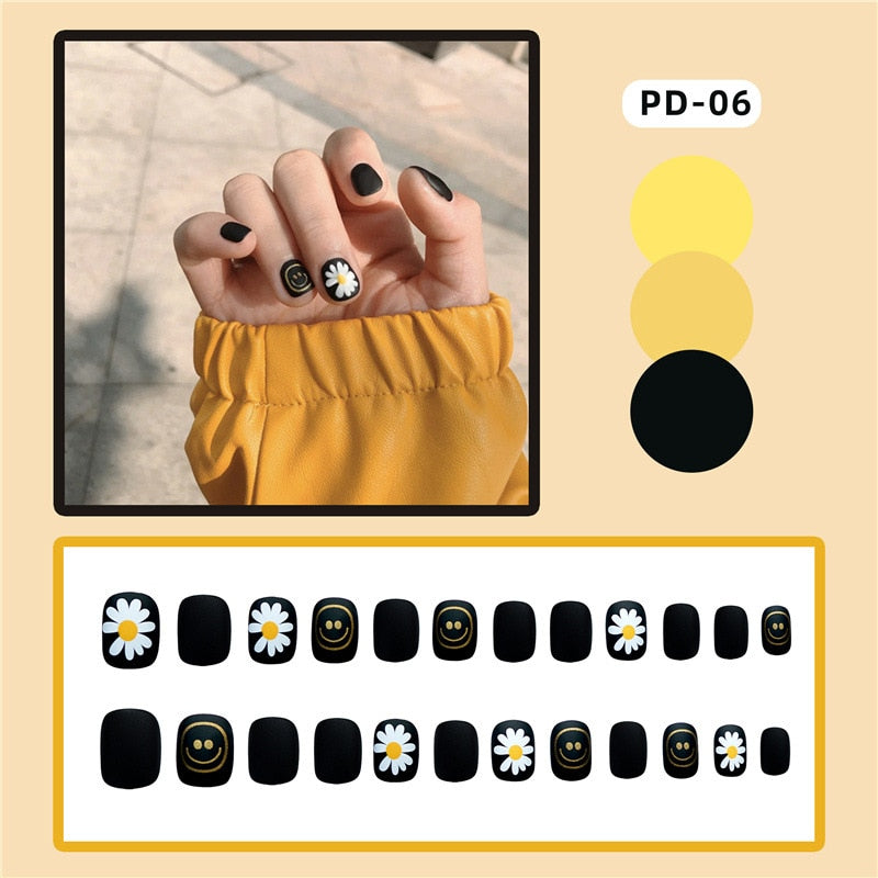 24pcs Lemon Short Wear Tips Nail False Patch Press on Nails Supplies for Professionals Artifical Fake Nails Faux Ongles Uñas PD-06-Fake Nails Art