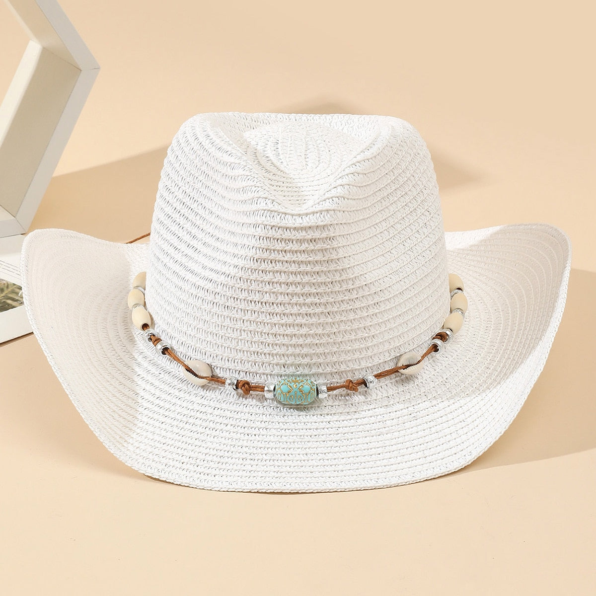 Wholesale Women Pink Tassel Cowboy Hat Floppy Beach Hats Summer Straw Hats Ladies UV Protection Hat Panama Sun Hat white 2