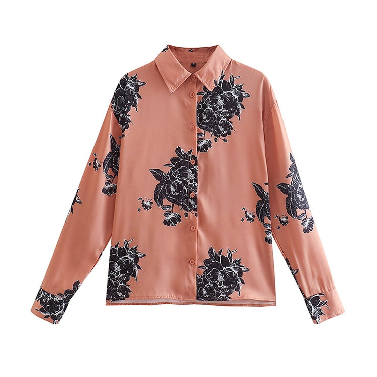 Woman 2 Pieces Shirts Pants Suit 2024 New Fashion Printed Blouses Tops Straight Trousers Set Female Casual Single Breasted Shirt