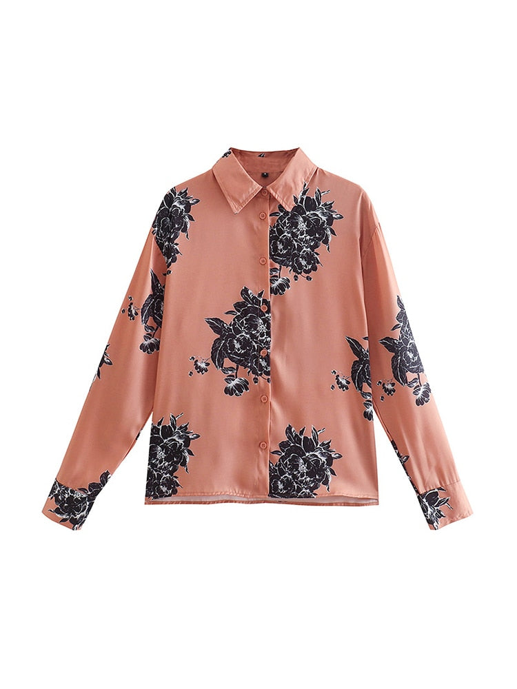 Woman 2 Pieces Shirts Pants Suit 2024 New Fashion Printed Blouses Tops Straight Trousers Set Female Casual Single Breasted Shirt