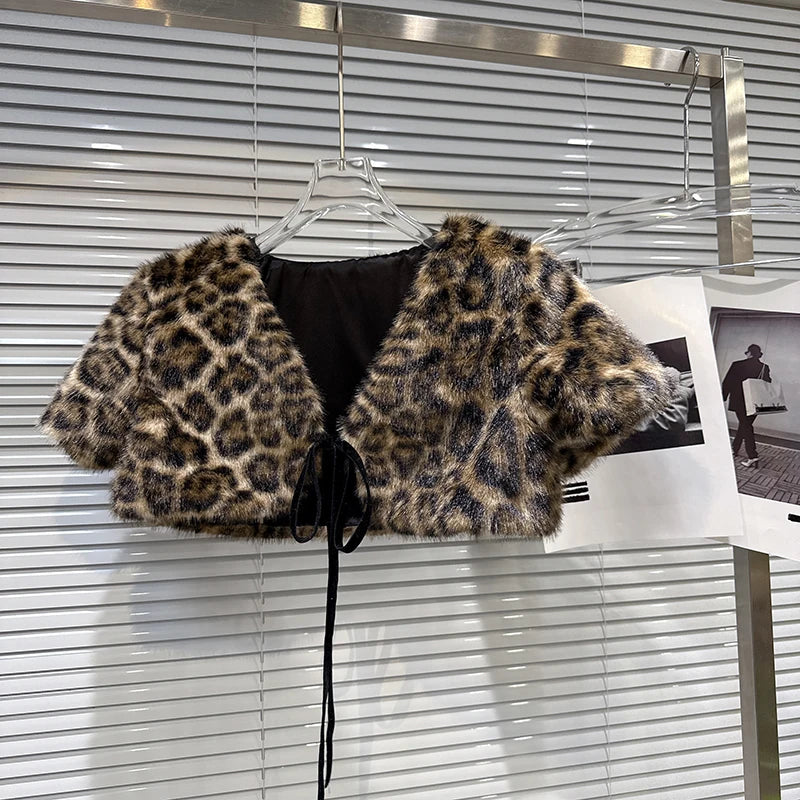 Winter New Style V-Neck Yellow Leopard Print Tie Design Fluffy Shawl Top For Women High Waist Cardigan Female 11A07487 Yellow Leopard