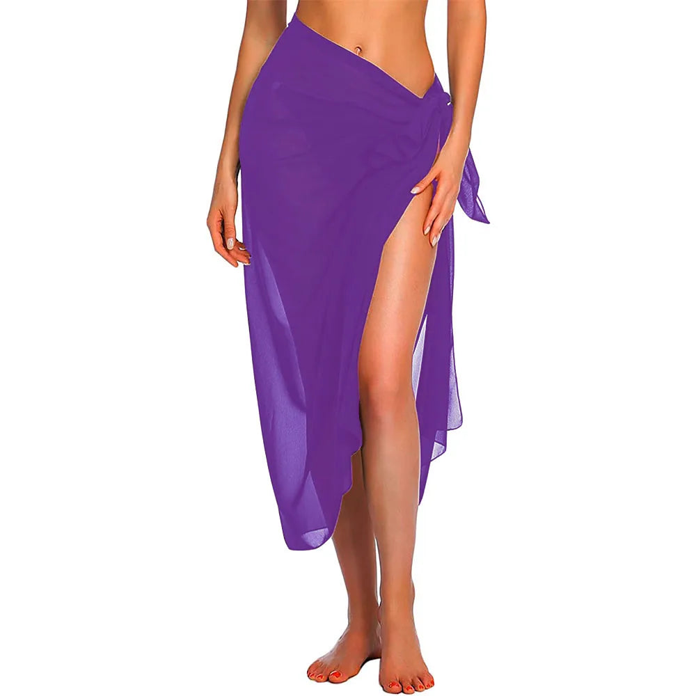 Womens Beach Long&Short Short Skirt Sarong Swimsuit Coverups Summer Bikini Wrap Sheer Scarf for Swimwear Cover-ups Purple-Long One Size